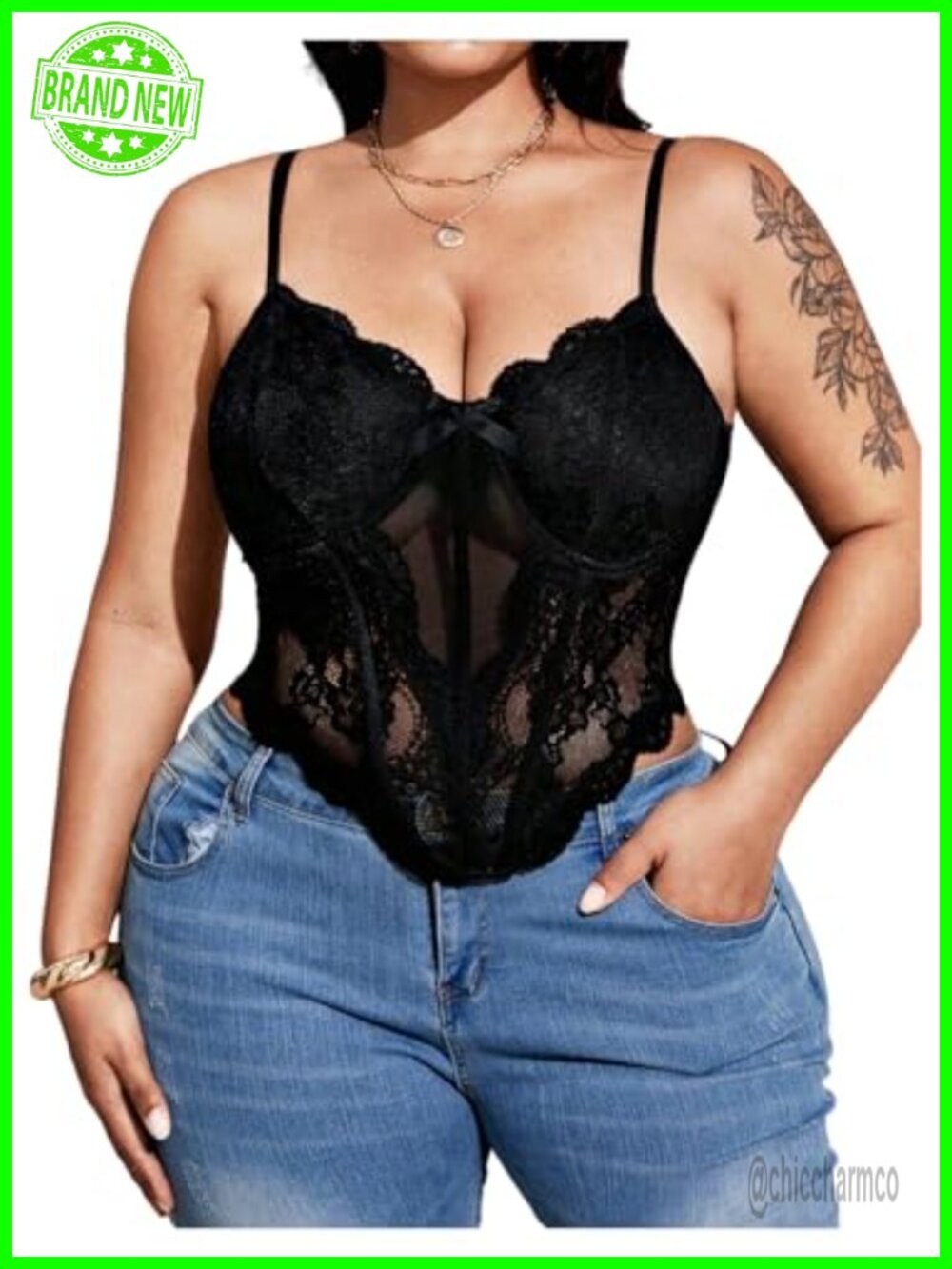 Plus Size Lace Corset Spaghetti Strap Crop Top Sexy Party Club